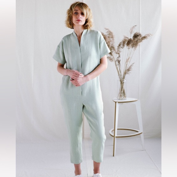 OffOn - 100% Linen 3/4 Sleeve Jumpsuit Size Small - Picture 1 of 14
